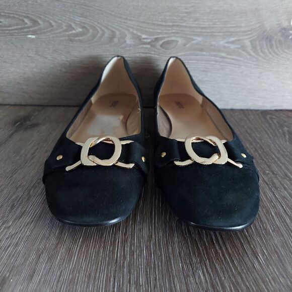 Next Black Suede Flats with Gold Accents 9 - Picture 2 of 10